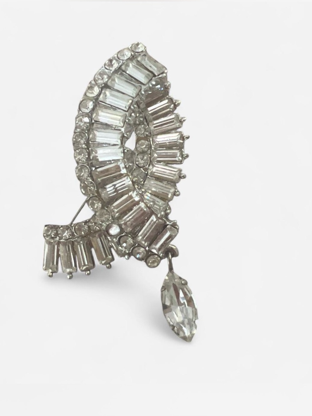 Antique Silver-Tone Rhinestone Brooch